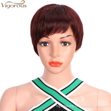 Vigorous Factory Directly Price Short Pixie Cut Wigs Synthetic Short Red Color Hair Wig with Bangs for Black Women